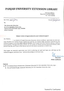 Appreciation Letter from Panjab University - 1